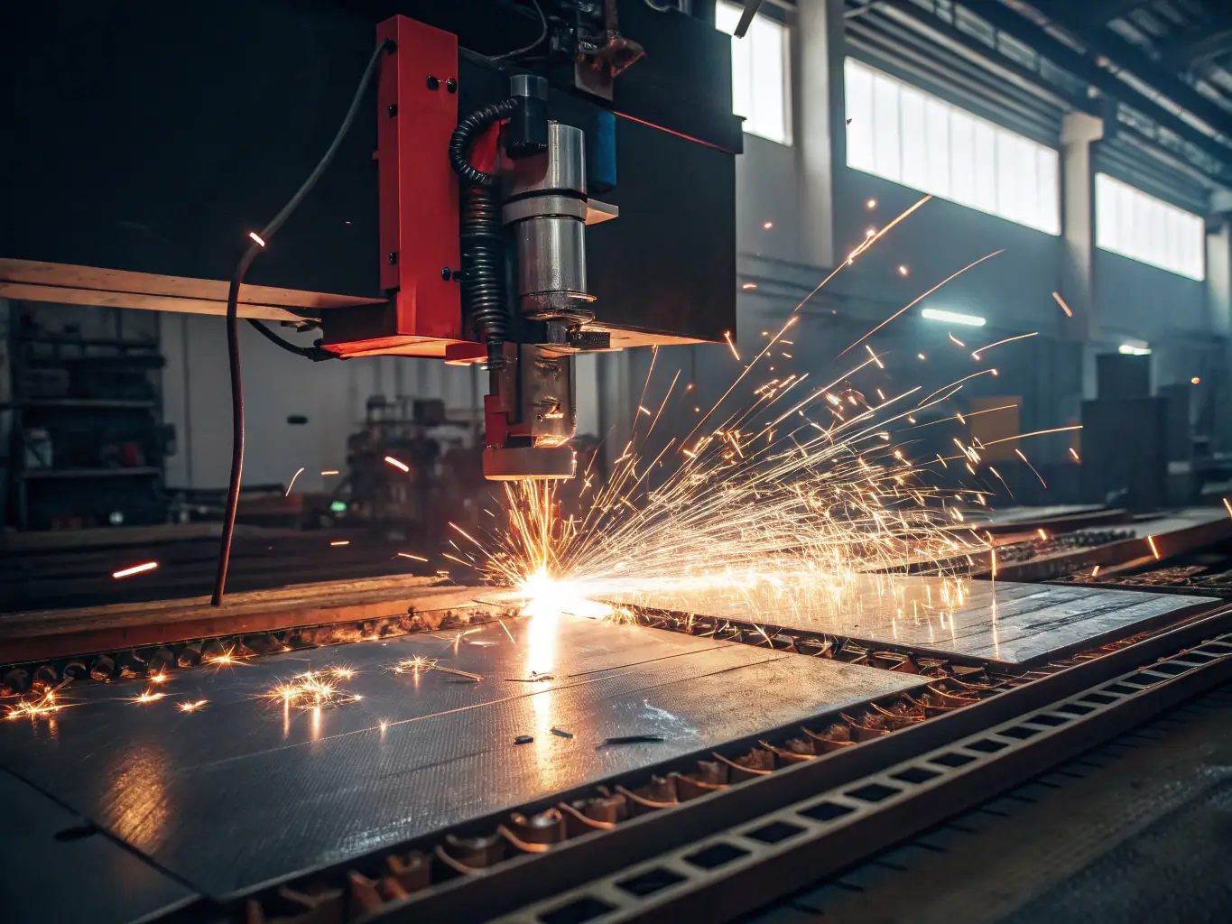 A high-resolution image of a metal sheet being precisely cut using laser cutting technology at B&T Flashings Ltd, showcasing the precision and efficiency of their cutting services.